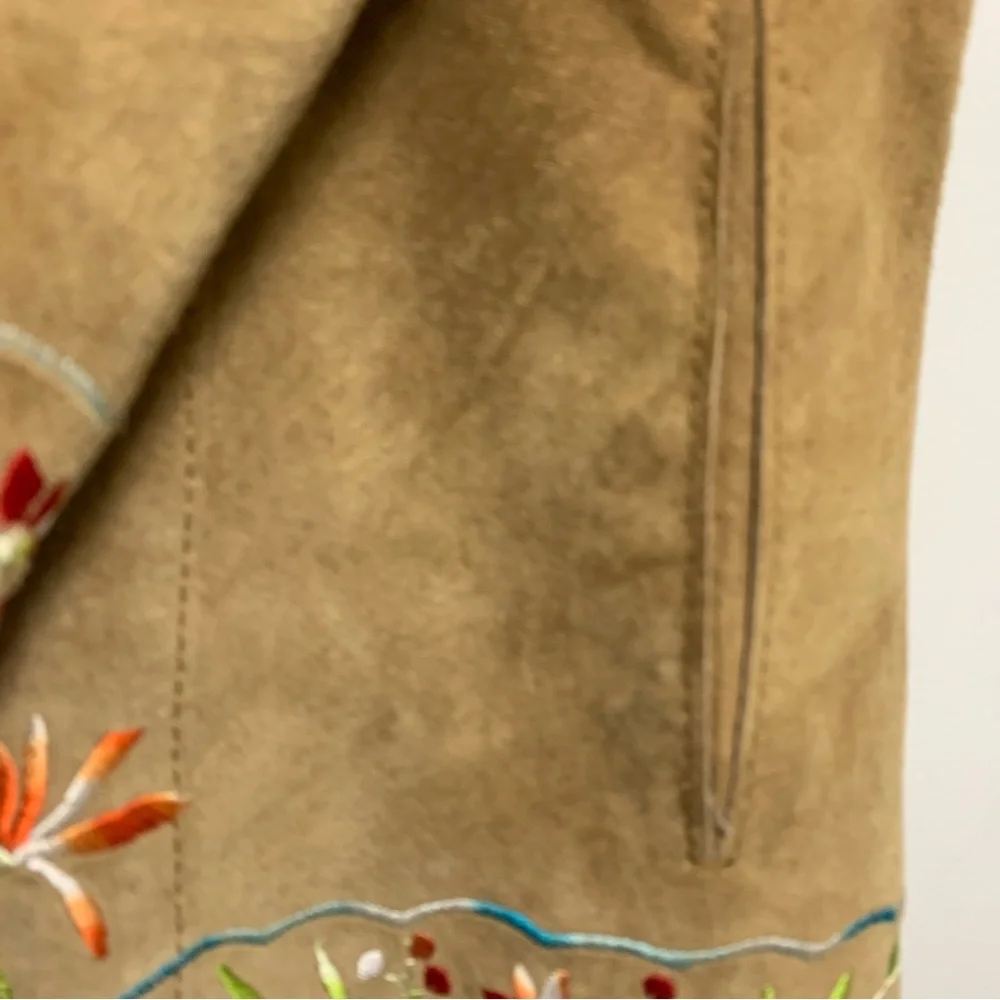 Vintage Avanti New York Small Tan Suede Leather Floral Bird Embroidered Jacket - Picture 10 of 15